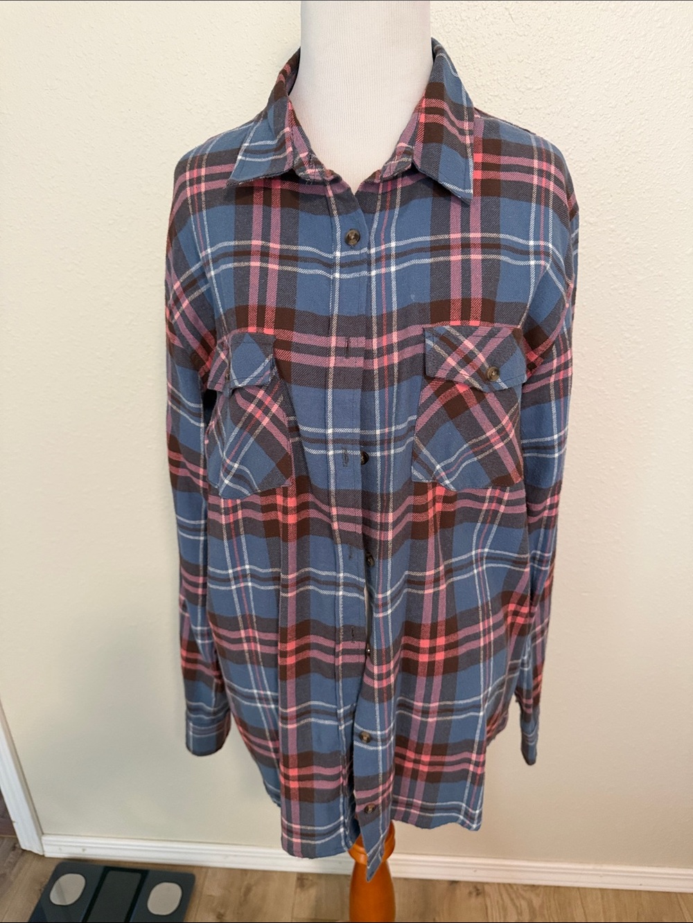 RSQ Blue and Pink Plaid Button-Down Shirt